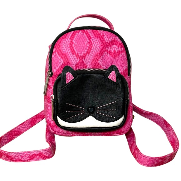 Betsey Johnson Handbags - Betsey Johnson Cat Mini Backpack Pink Snakeskin Crossbody Y2K Novelty Bag‎